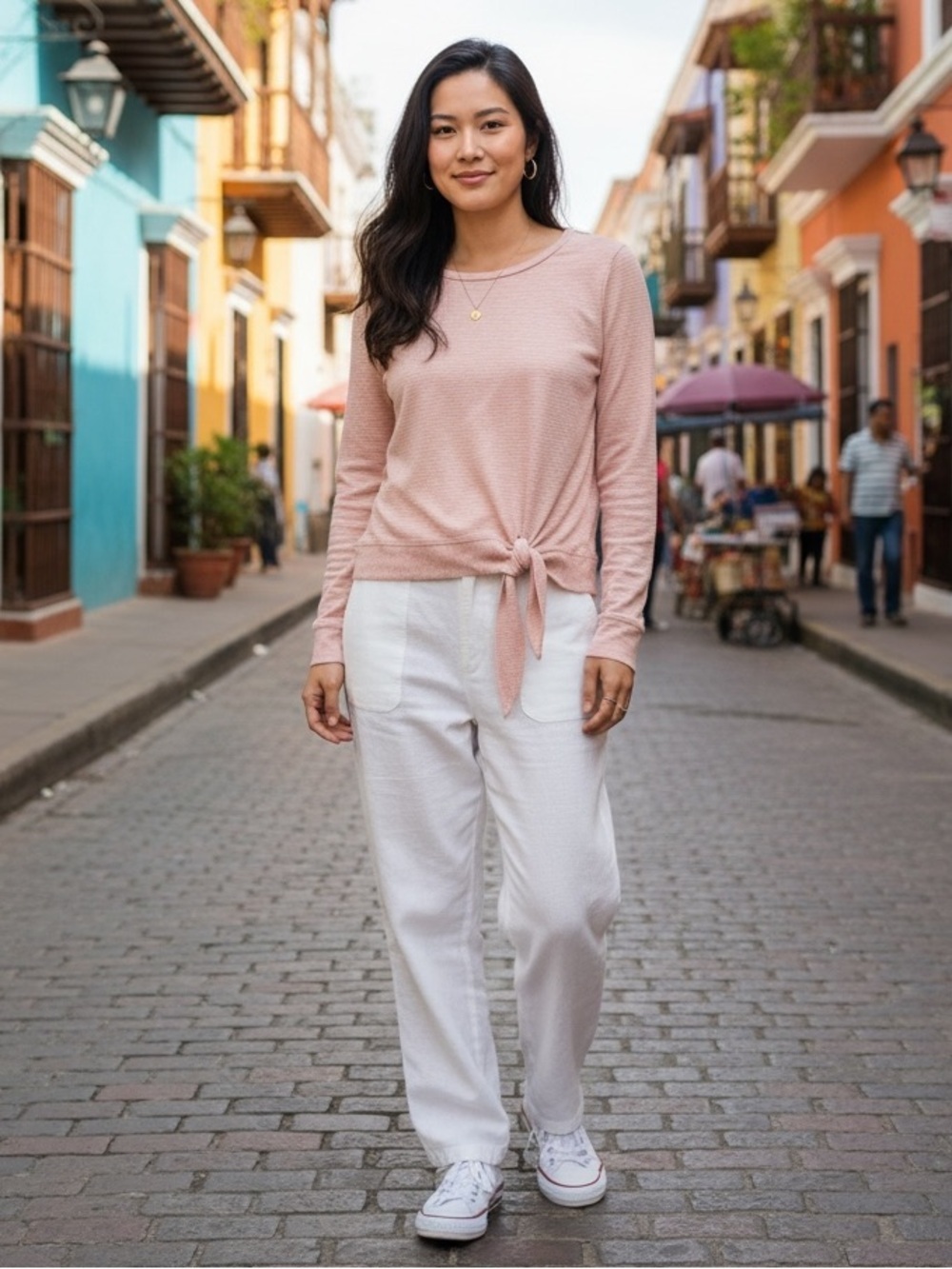 LOFT Blush Pink Long-Sleeve Tie-Front Top
